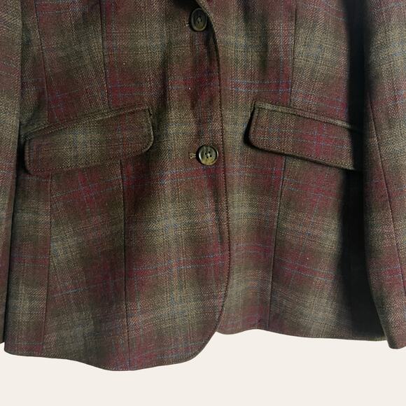 Eddie Bauer Red Gray Plaid Classic Wool Blazer Jacket Size 4P - Picture 2 of 9